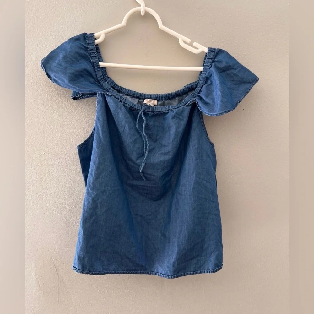 J.crew Chambray Off Shoulder Top Blue Blouse Size Large  Denim Size Large - Picture 2 of 5